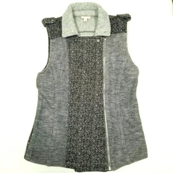 Hem & Thread Womens Small Herringbone Sleeveless Vest Gray Retro Boho‎ Indie - Picture 1 of 10